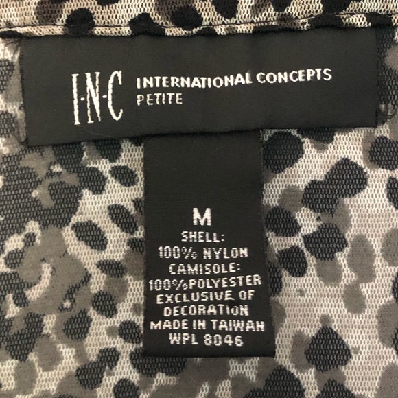 INC International Concepts PM Petite Medium Sheer 3/4 Sleeve Grey Black Top New - Picture 3 of 8